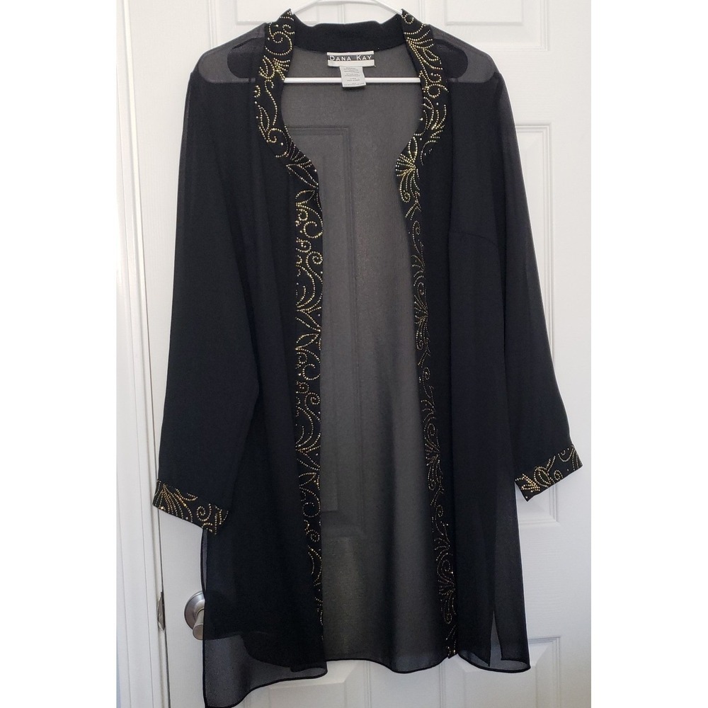 Dana Kay Womans Coverup Black with Gold Rinestones Size 14W